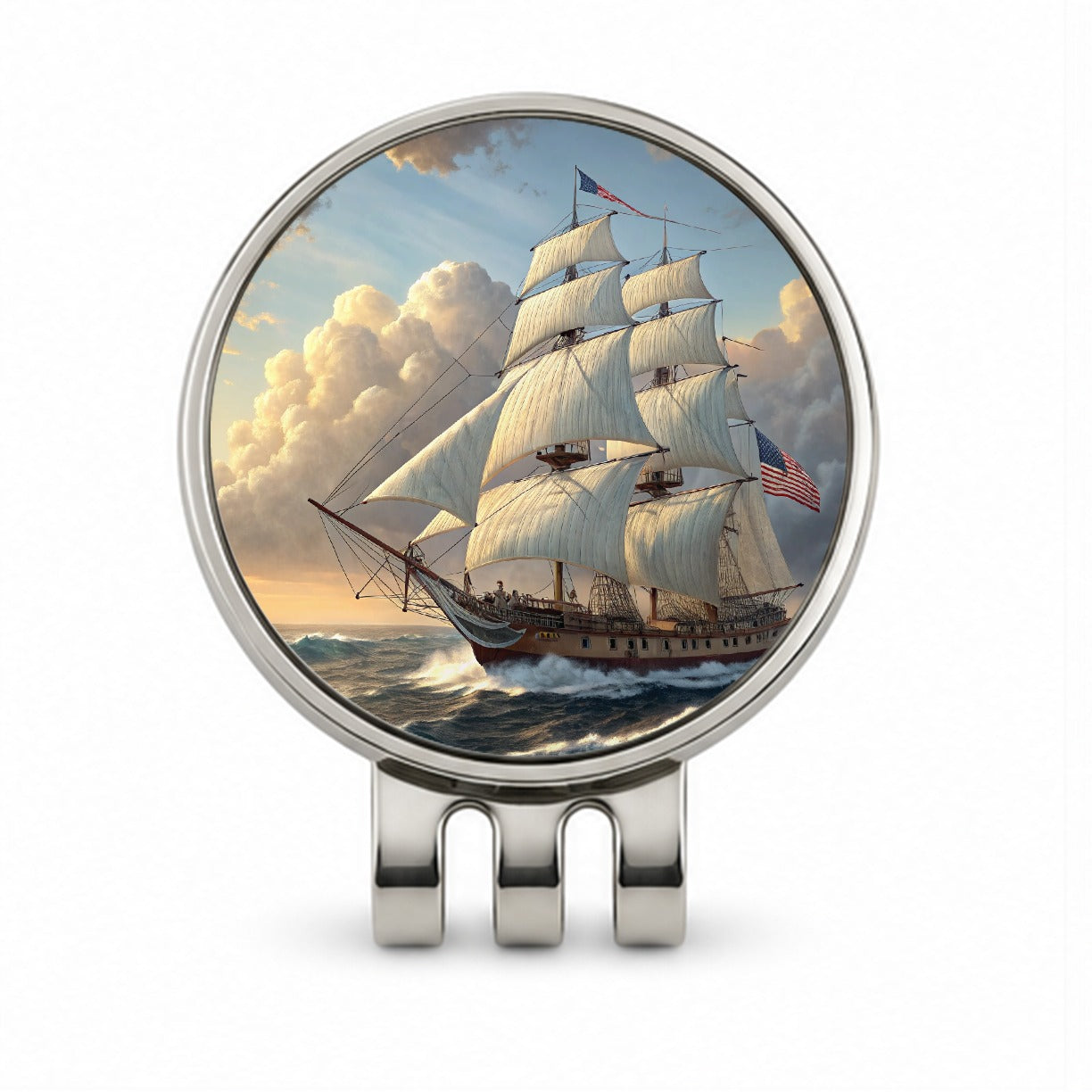 US Navy Frigate 18th Century Sailing Ship At Sea Golf Hat Clip with Ball Marker