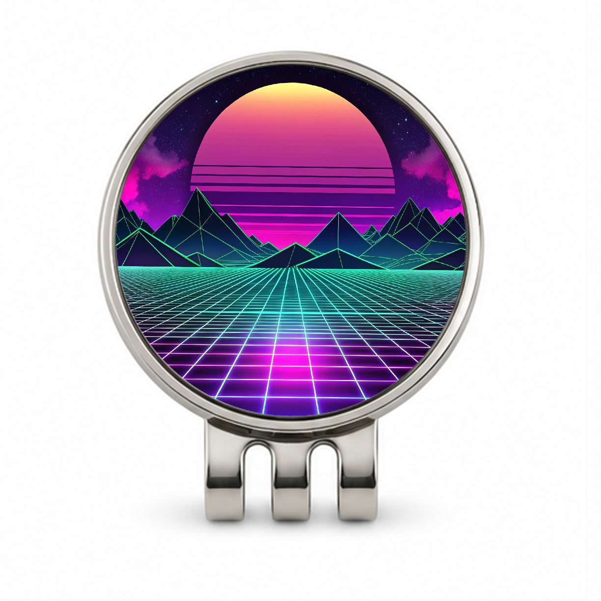 Vaporwave Retro Vector Vivid Landscape Golf Hat Clip with Ball Marker