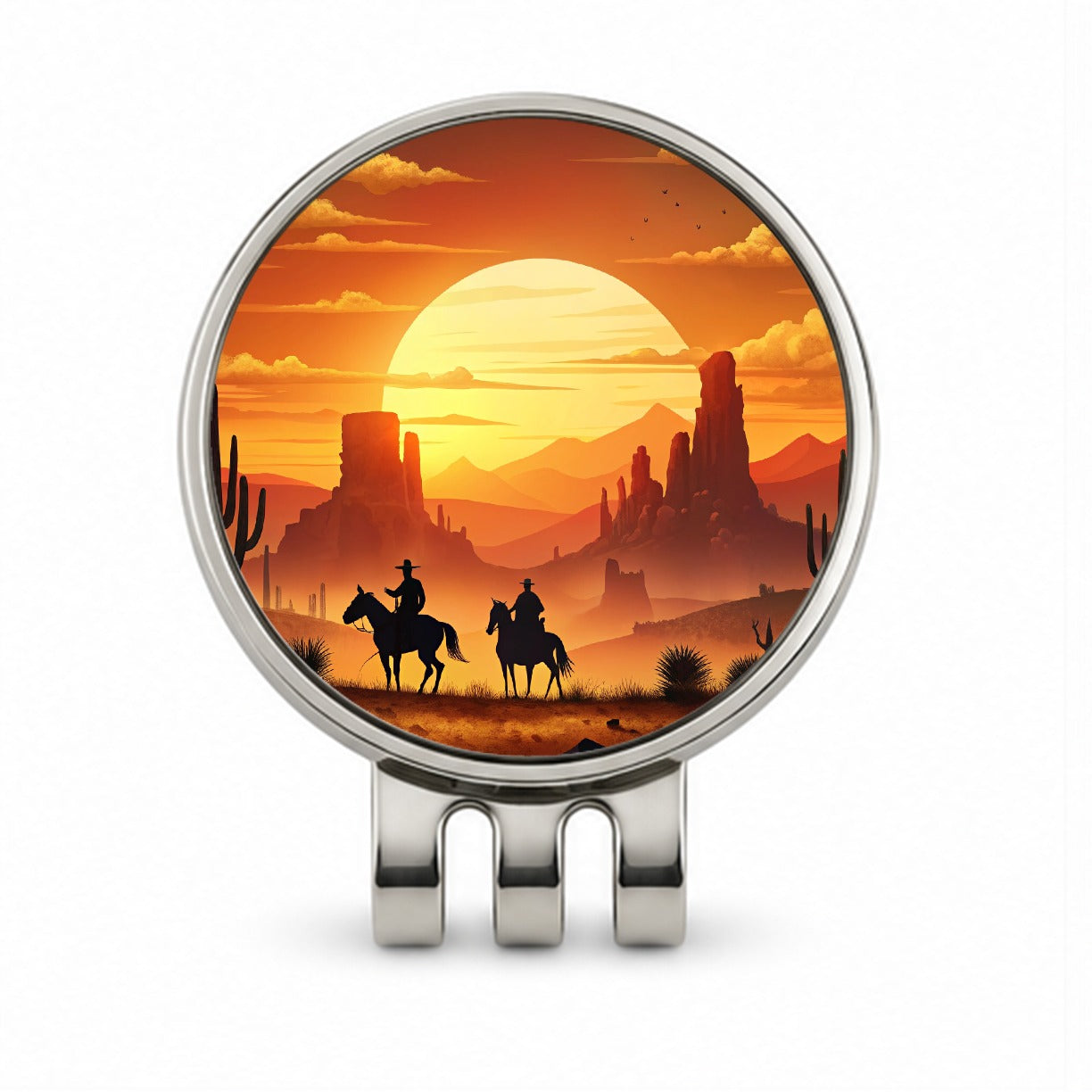 Wild West Sunset Silhouettes Southwest Landscape Golf Hat Clip with Ball Marker