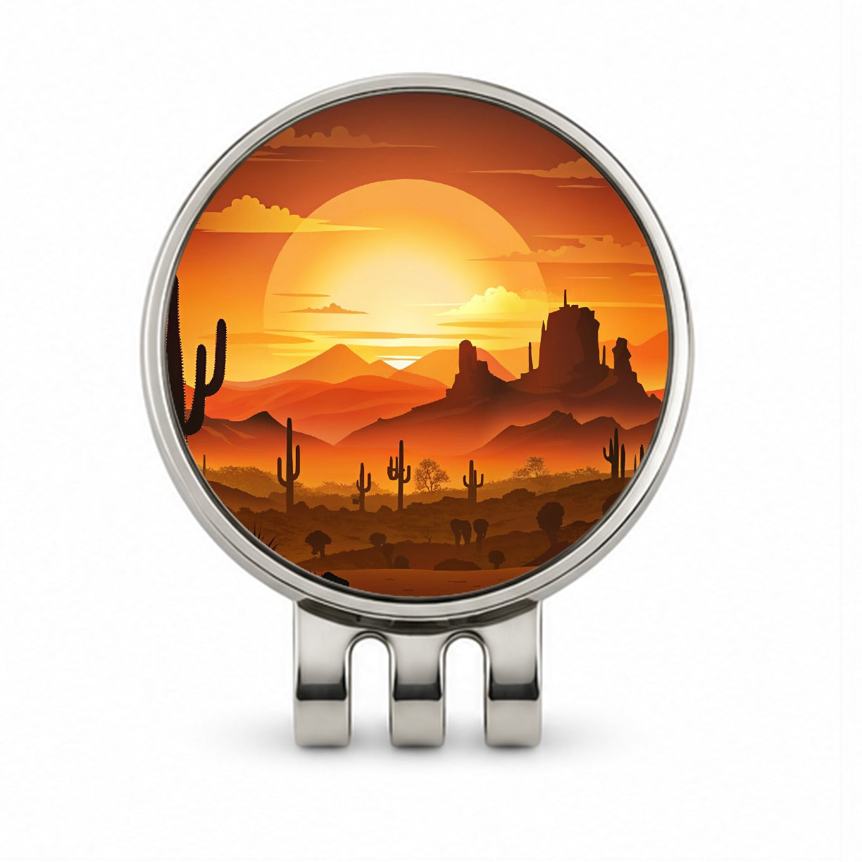 Wild West Sunset Southwest Landscape Silhouette Golf Hat Clip with Ball Marker