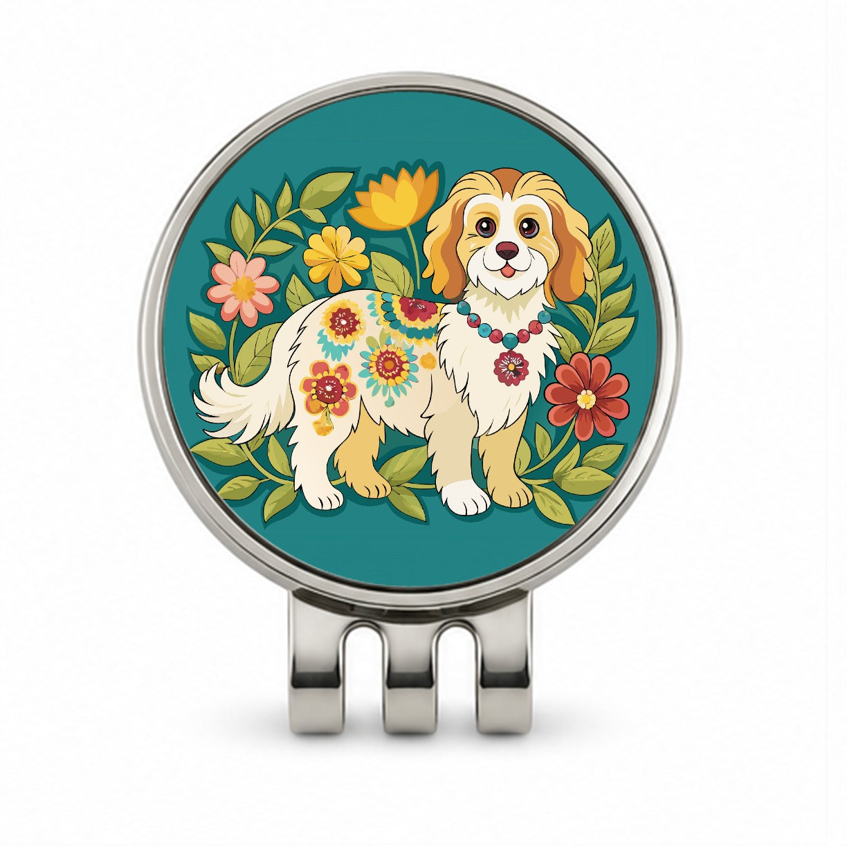 Cavachon Floral Motif Dog Cute Golf Hat Clip with Ball Marker