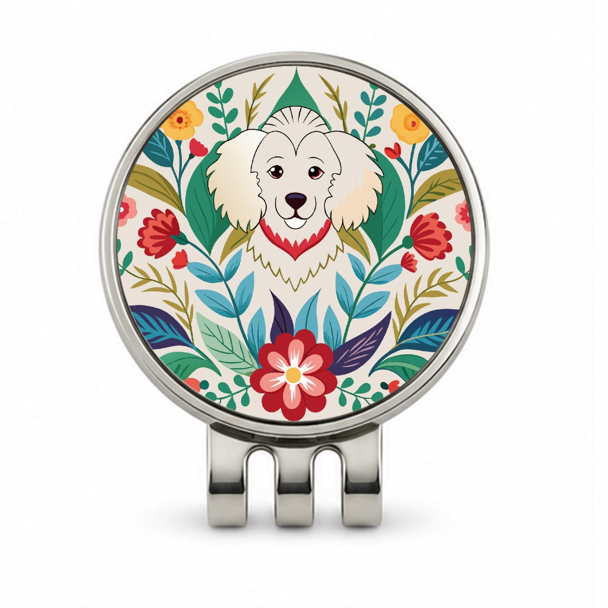 Cavachon Floral Motif Dog Golf Hat Clip with Ball Marker
