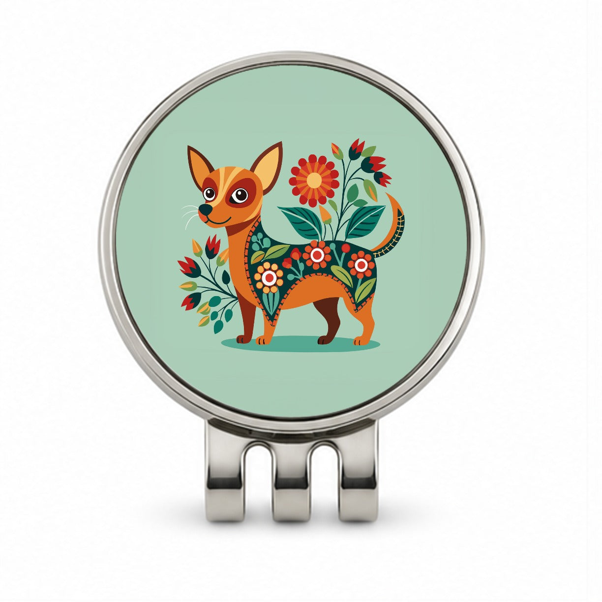 Chiweenie Floral Motif Cute Dog Golf Hat Clip with Ball Marker