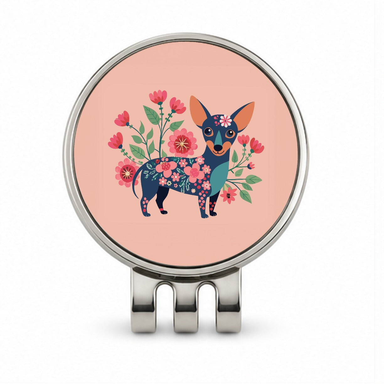 Chiweenie Floral Motif Pink Cute Dog Golf Hat Clip with Ball Marker