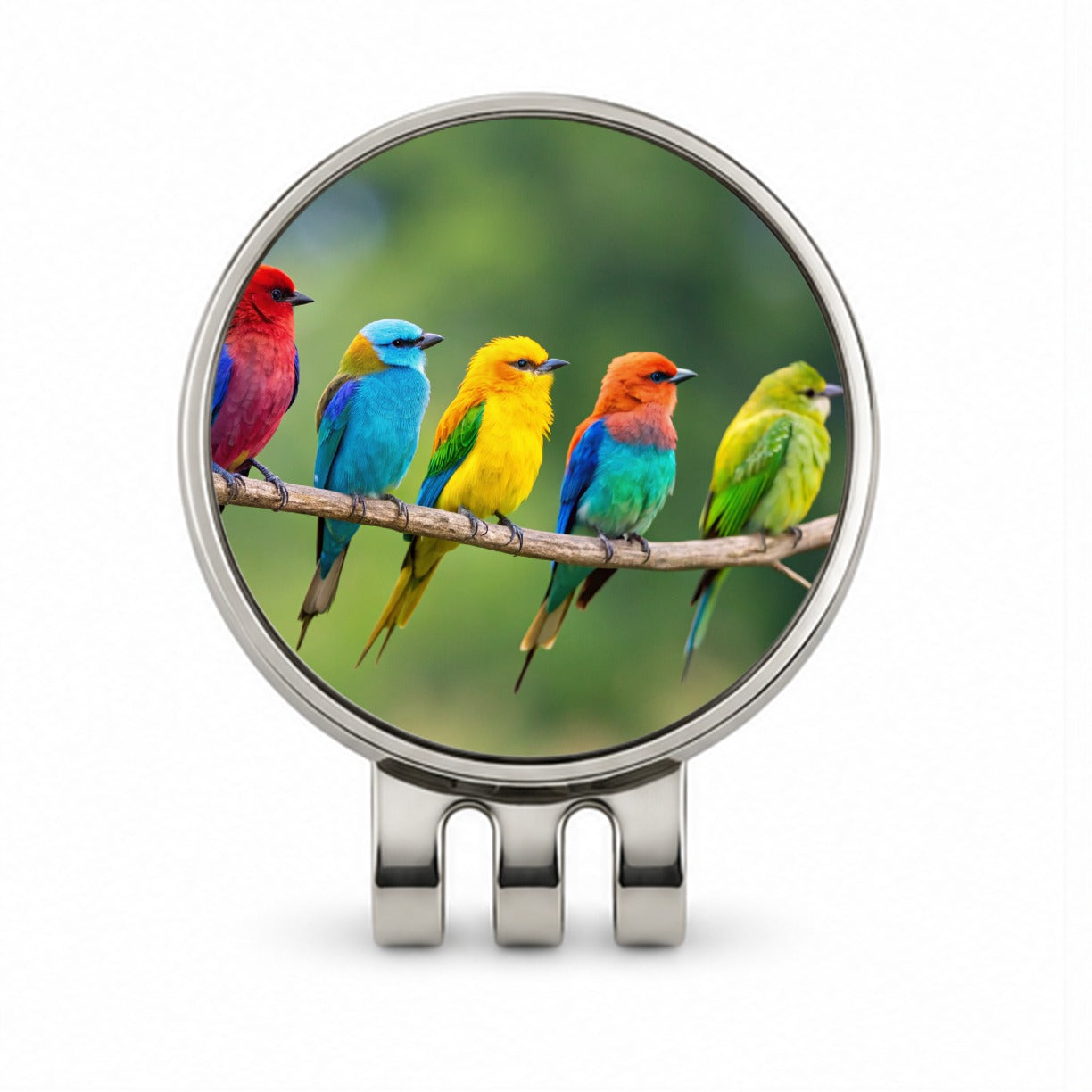 Colorful Birds In A Row Golf Hat Clip with Ball Marker