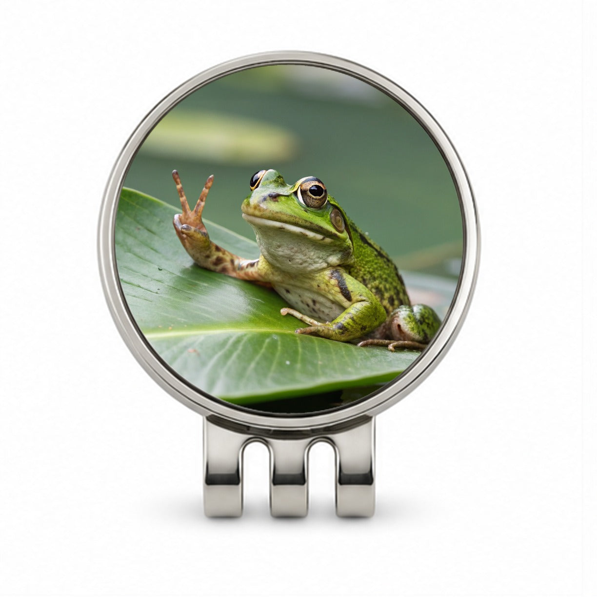 Frog Peace Sign Funny Golf Hat Clip with Ball Marker