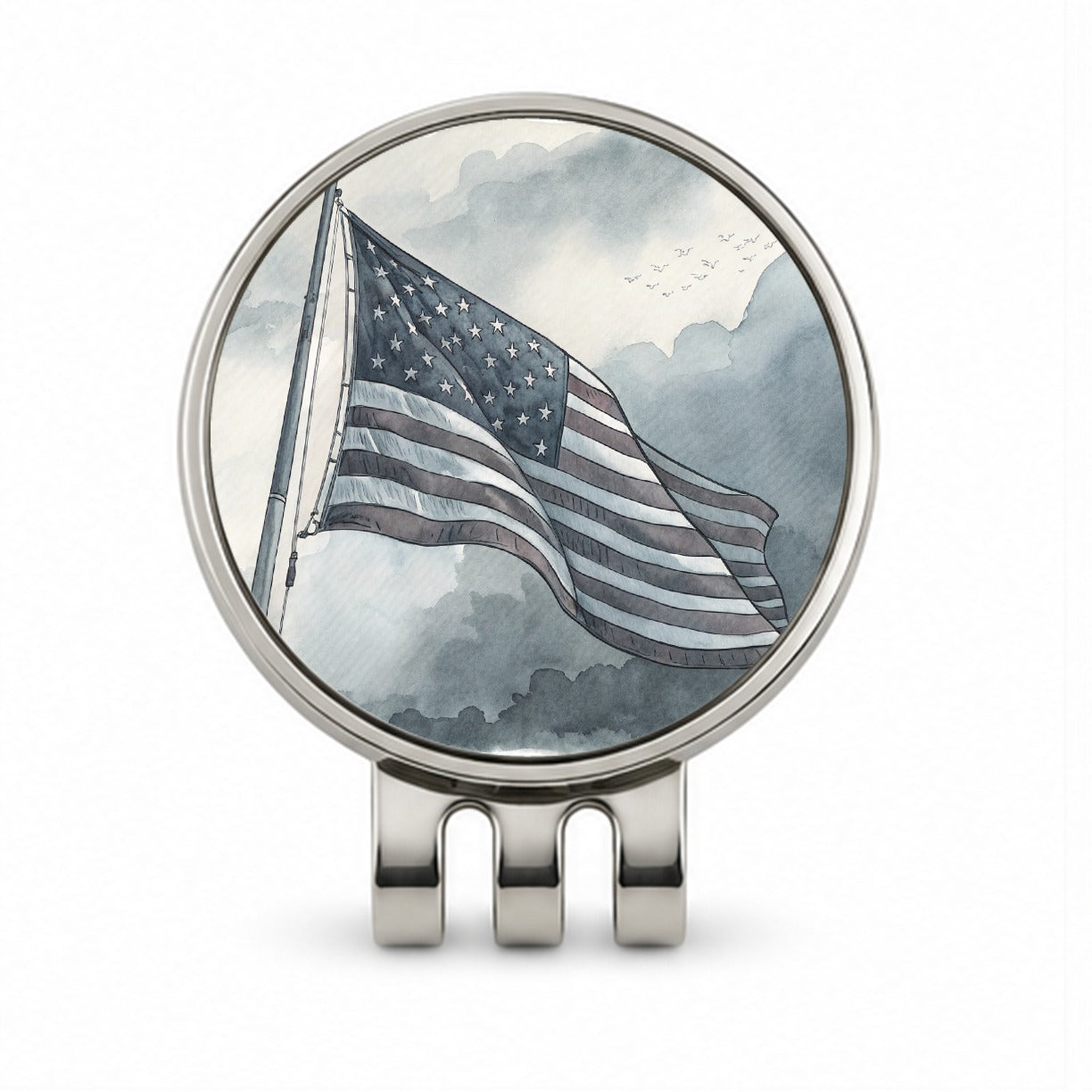 Gray American Flag Watercolor USA United States Golf Hat Clip with Ball Marker