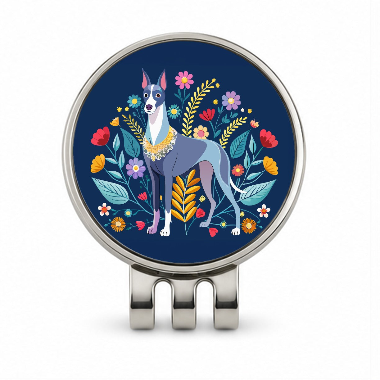 Great Dane Floral Motif Dog Blue Golf Hat Clip with Ball Marker