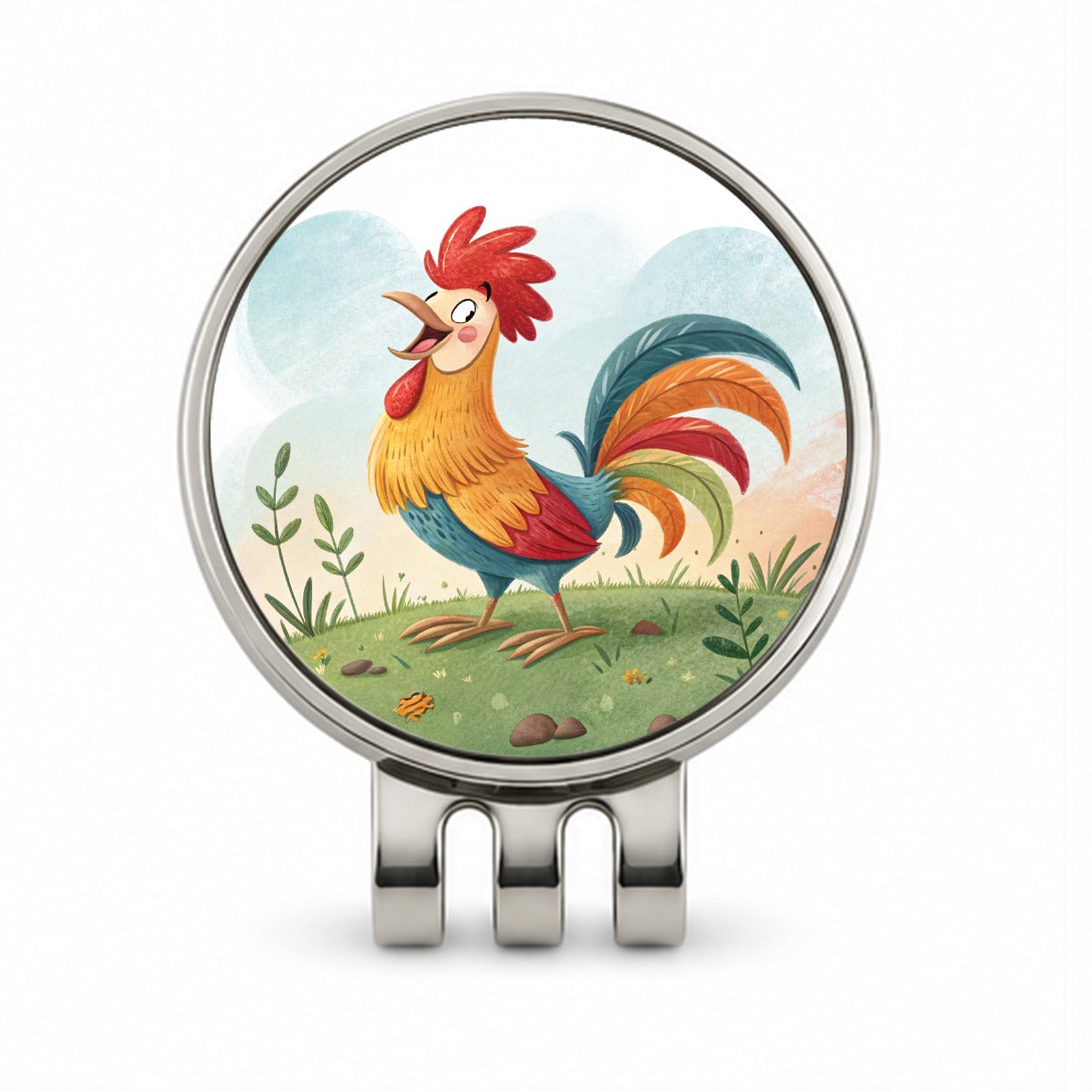 Happy Rooster Golf Hat Clip with Ball Marker