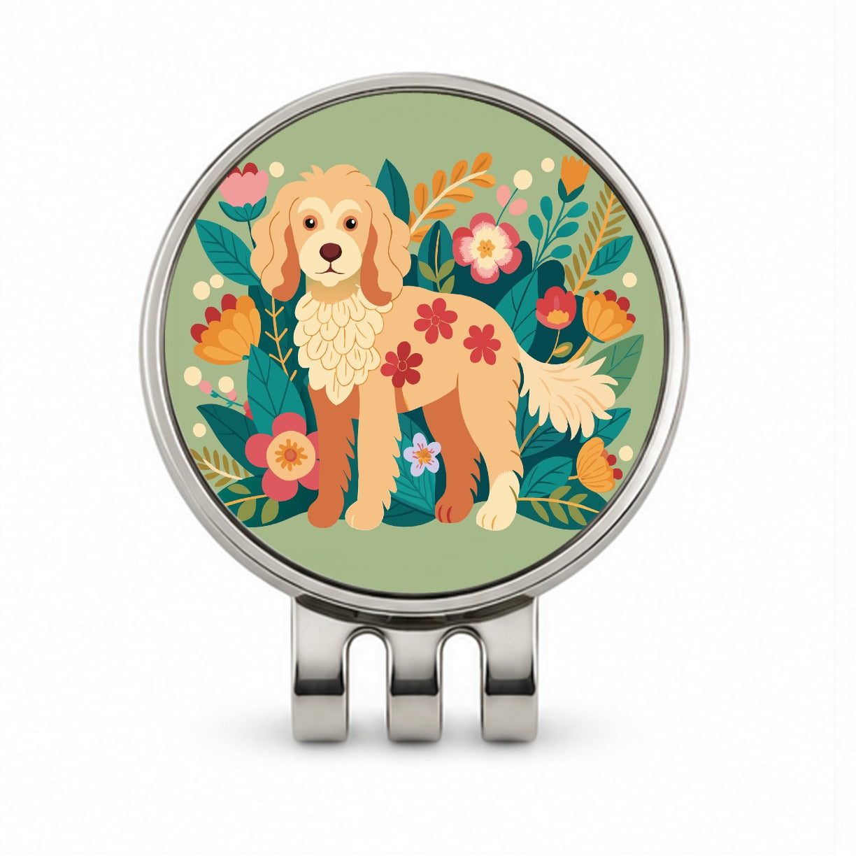 Labradoodle Floral Motif Dog Golf Hat Clip with Ball Marker