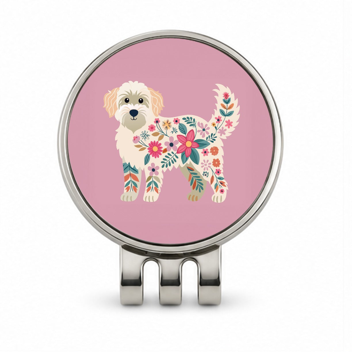 Labradoodle Floral Motif Pink Cute Dog Golf Hat Clip with Ball Marker