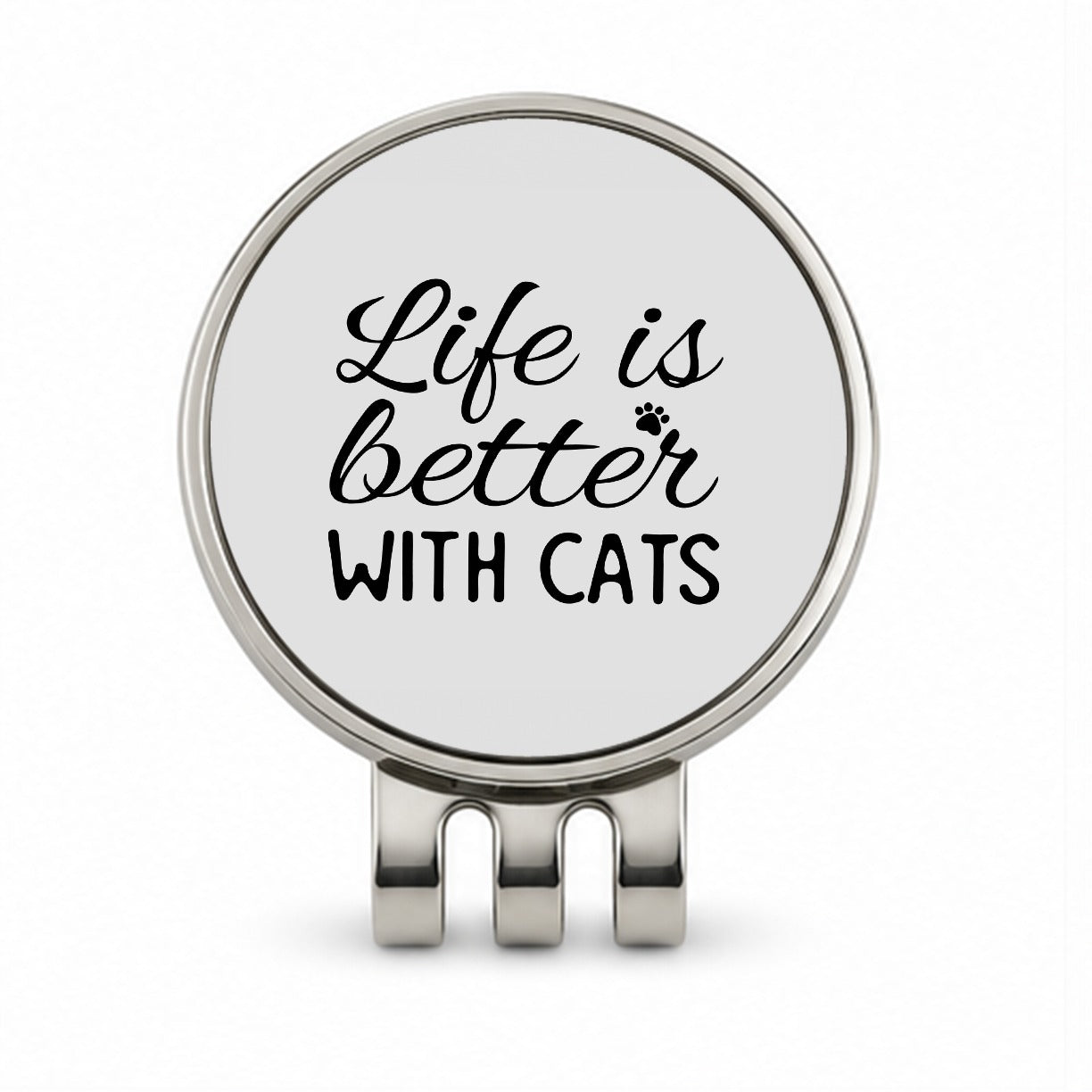 Life Is Better With Cats Gray Black Golf Hat Clip with Ball Marker