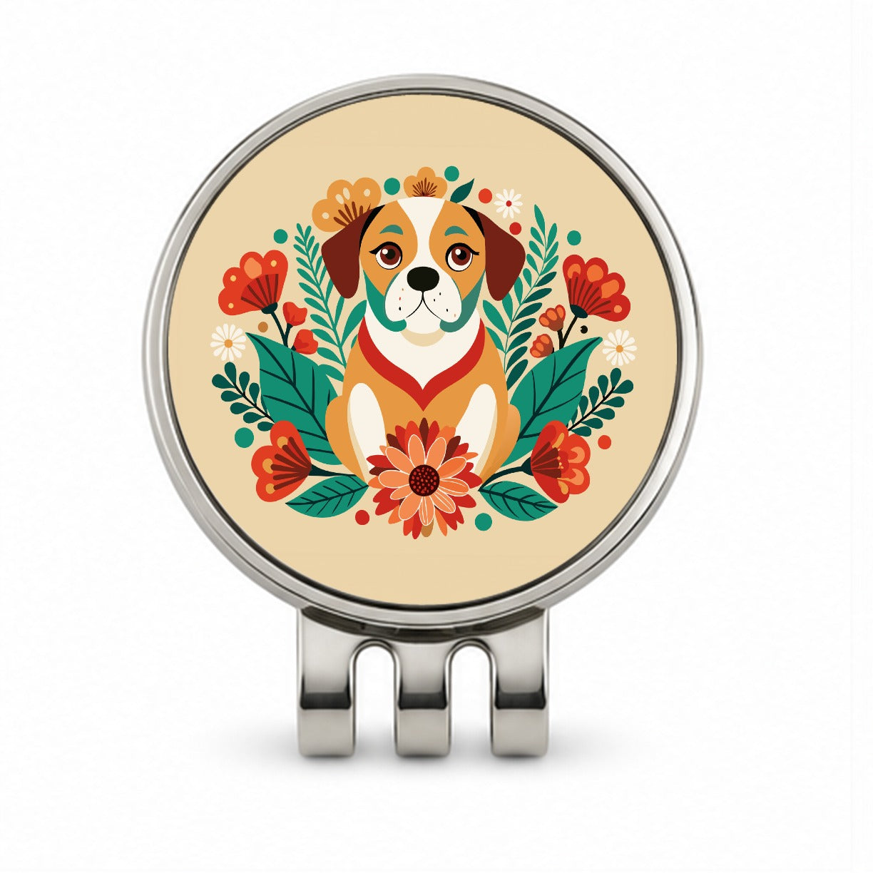 Puggle Floral Motif Dog Golf Hat Clip with Ball Marker