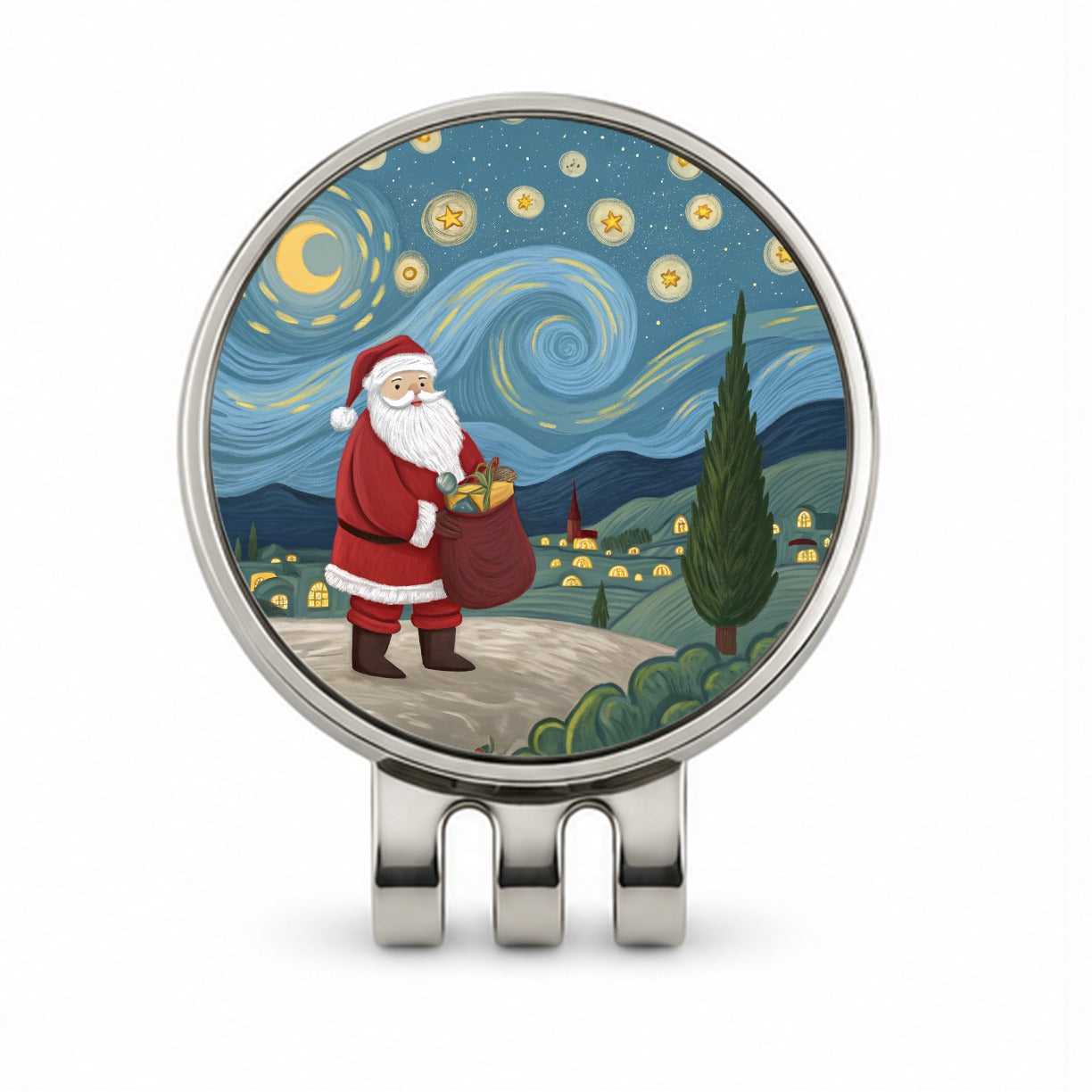 Santa Van Gogh Starry Night Christmas Funny Golf Hat Clip with Ball Marker