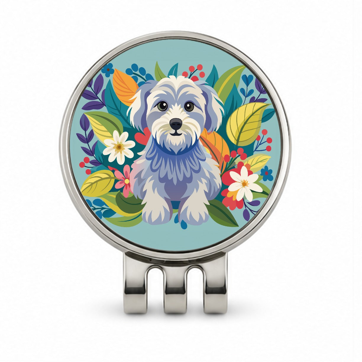 Schnoodle Floral Motif Blue Dog Golf Hat Clip with Ball Marker