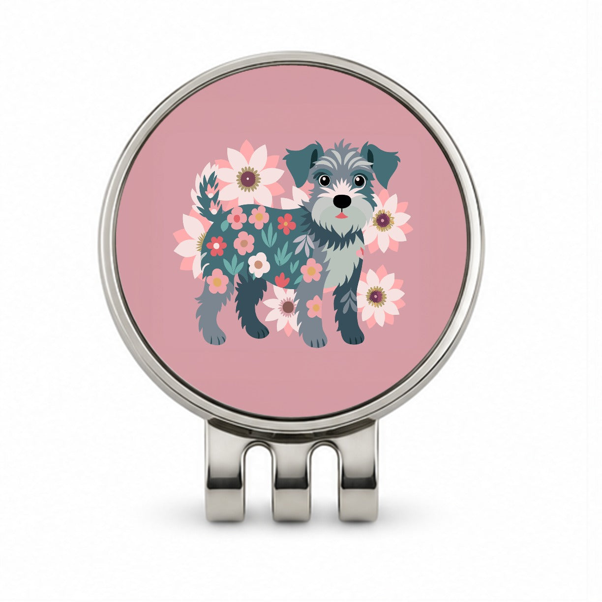 Schnoodle Floral Motif Pink Dog Golf Hat Clip with Ball Marker