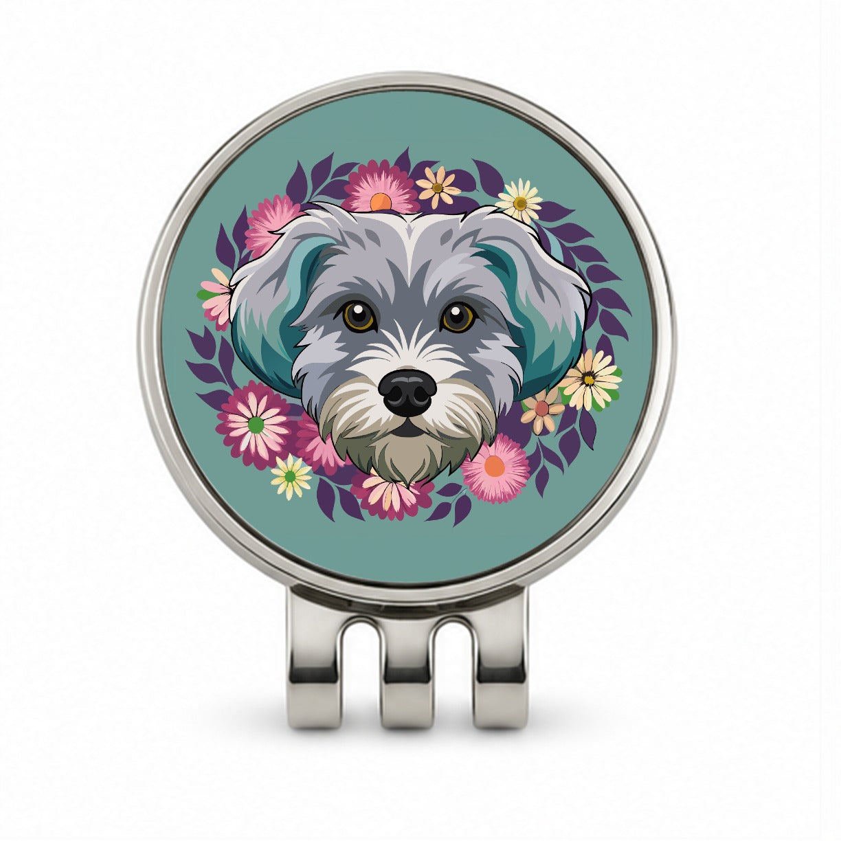 Schnoodle Head Floral Motif Dog Cute Golf Hat Clip with Ball Marker
