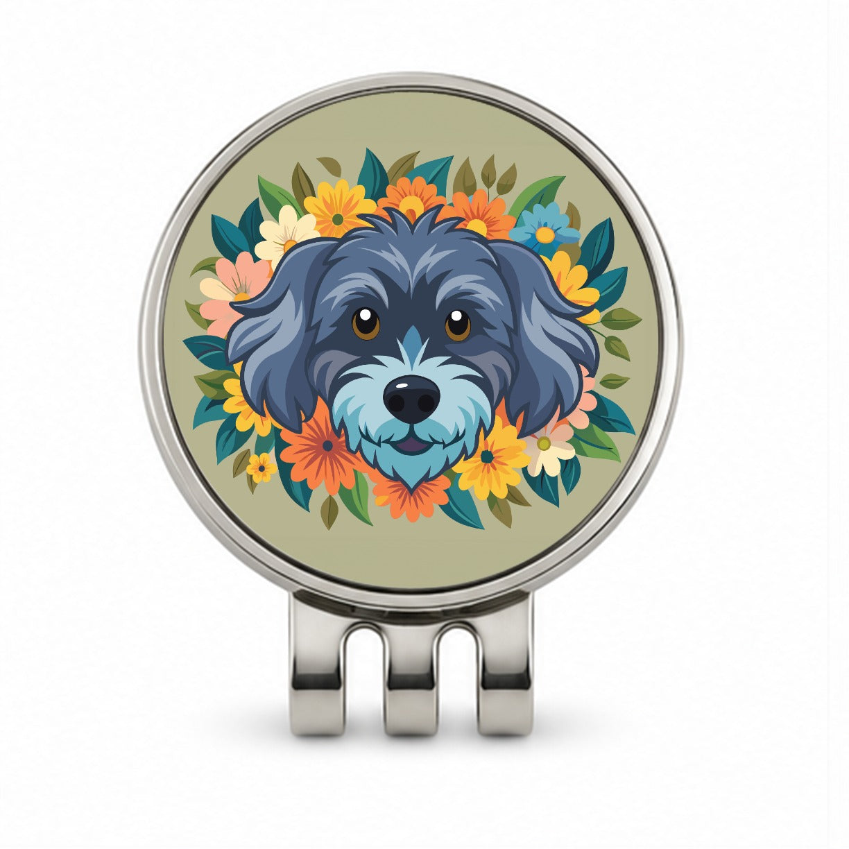 Schnoodle Head Floral Motif Dog Golf Hat Clip with Ball Marker