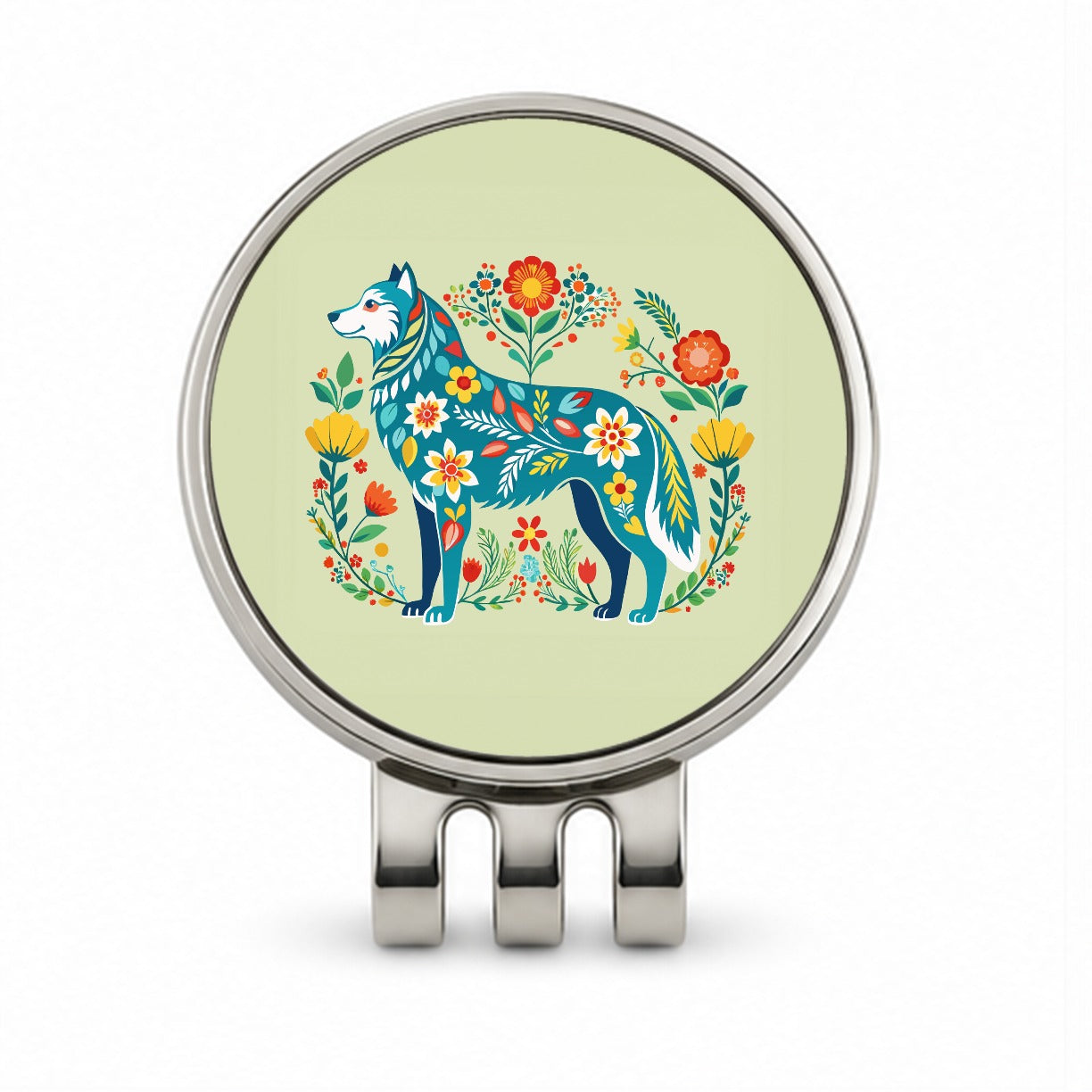 Siberian Retriever Floral Motif Beautiful Dog Golf Hat Clip with Ball Marker