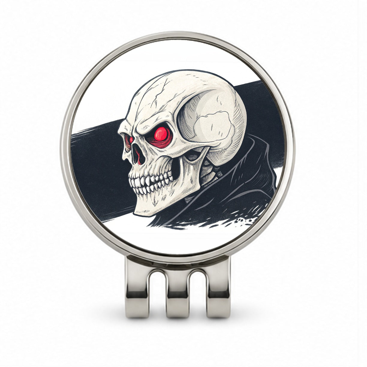 Skull With Red Eyes Menacing Golf Hat Clip with Ball Marker