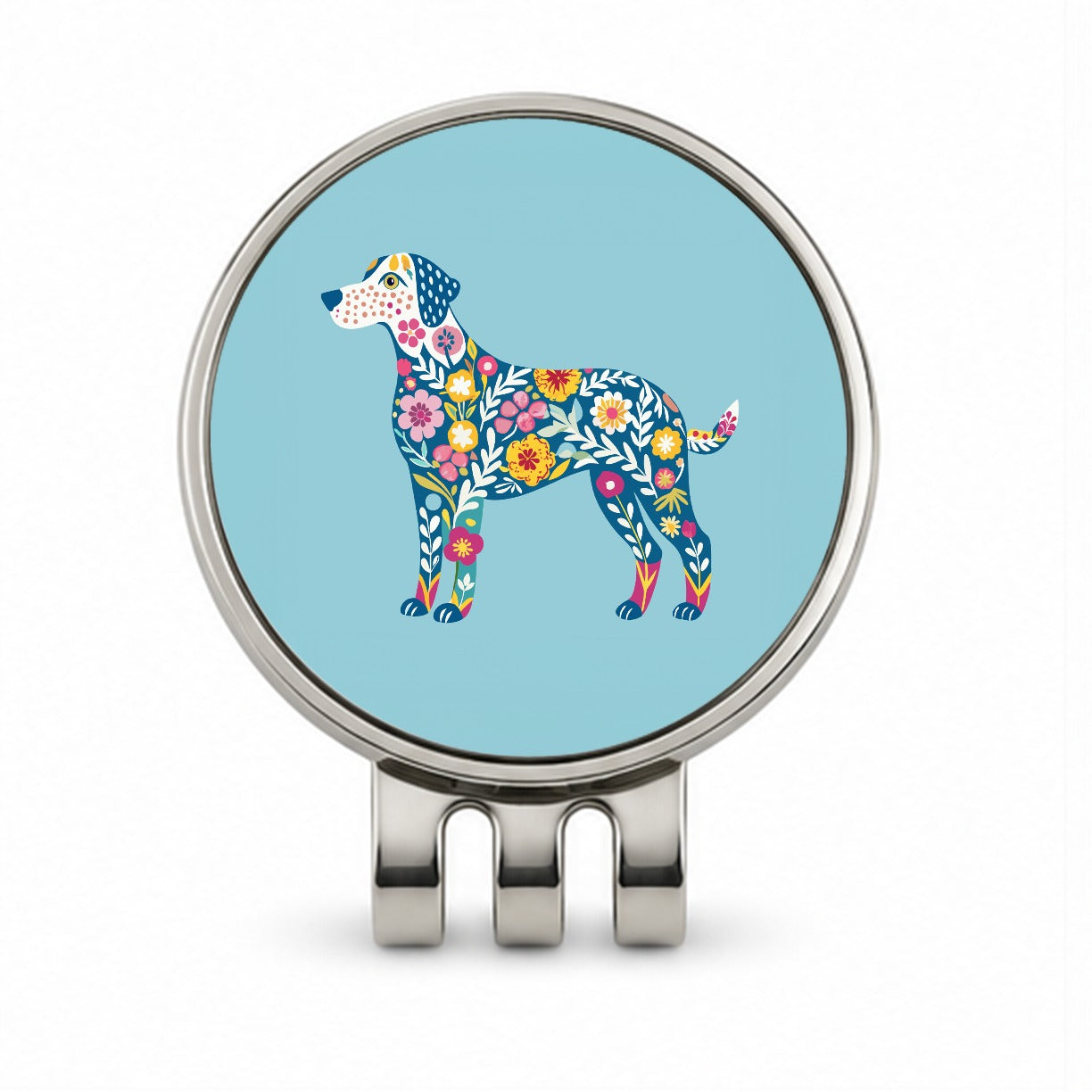 Weimador Floral Motif Blue Dog Golf Hat Clip with Ball Marker