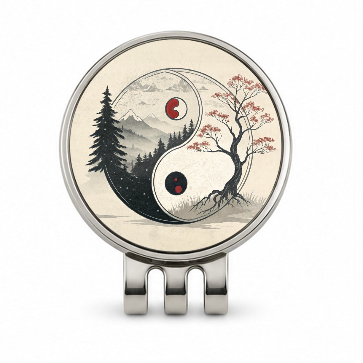 Yin Yang Japanese Cherry Blossoms Golf Hat Clip with Ball Marker