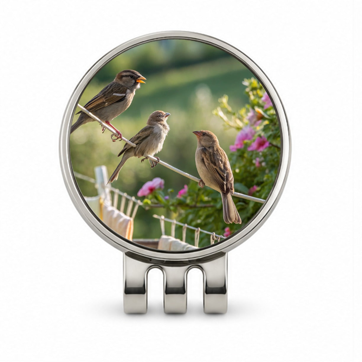 Birds On A Clothesline Golf Hat Clip with Ball Marker