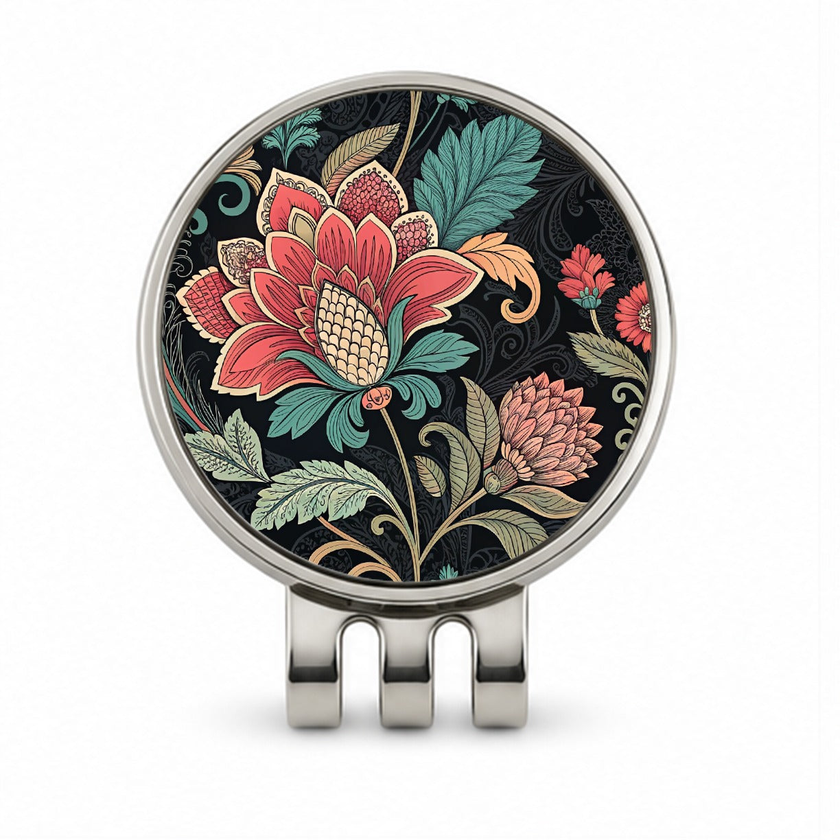 Damask Pretty On Black Golf Hat Clip with Ball Marker
