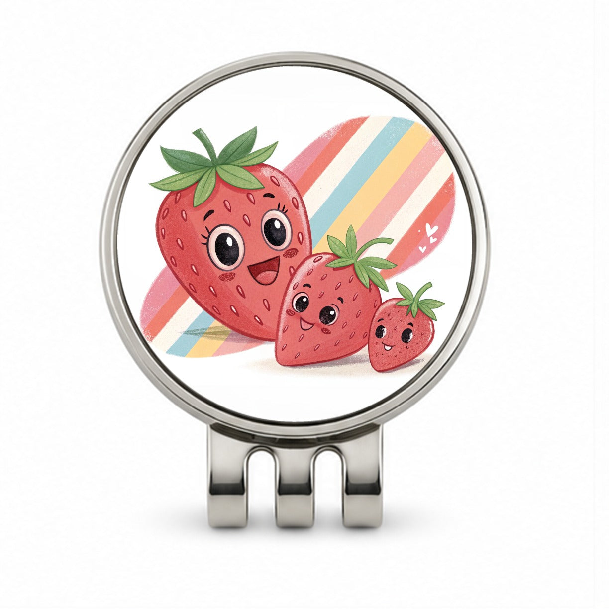 Kawaii Strawberries Diagonal Stripes Golf Hat Clip with Ball Marker