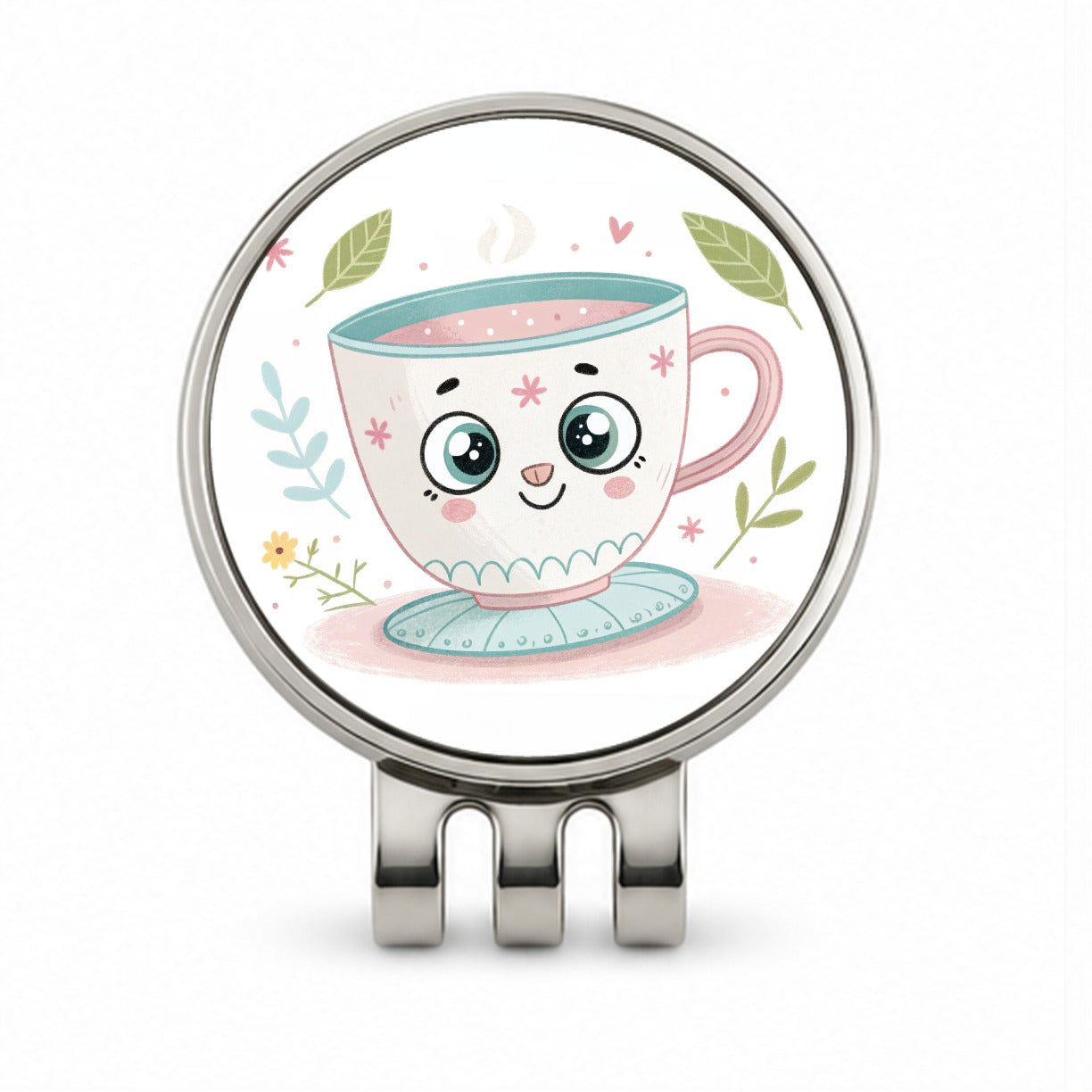 Kawaii Tea Cup Golf Hat Clip with Ball Marker