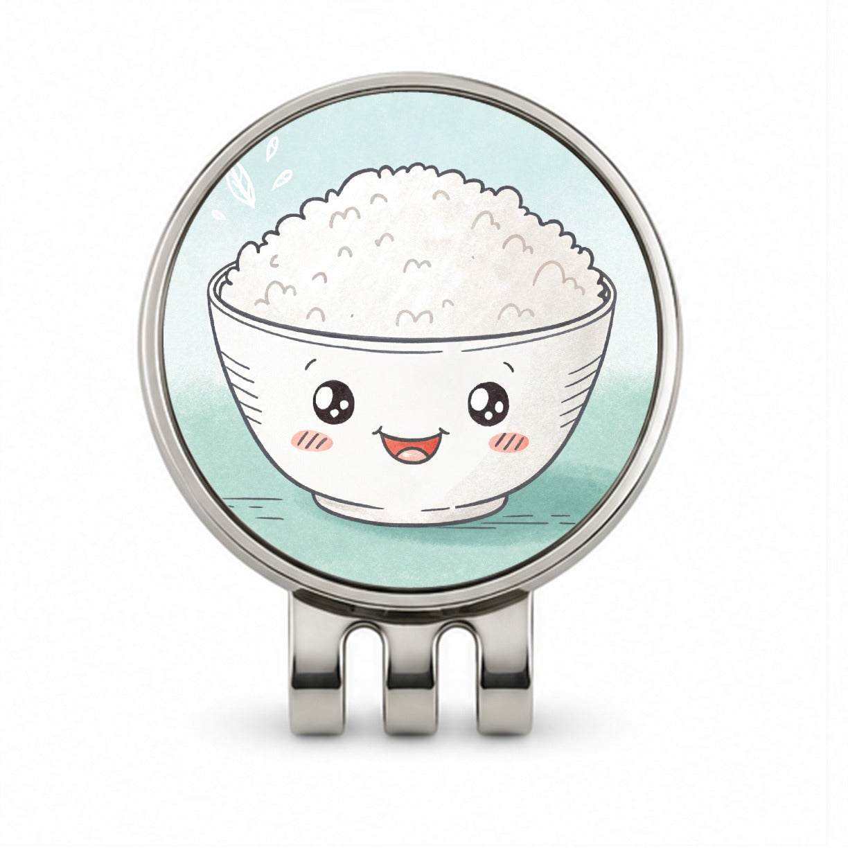 Kawaii White Rice Bowl Golf Hat Clip with Ball Marker