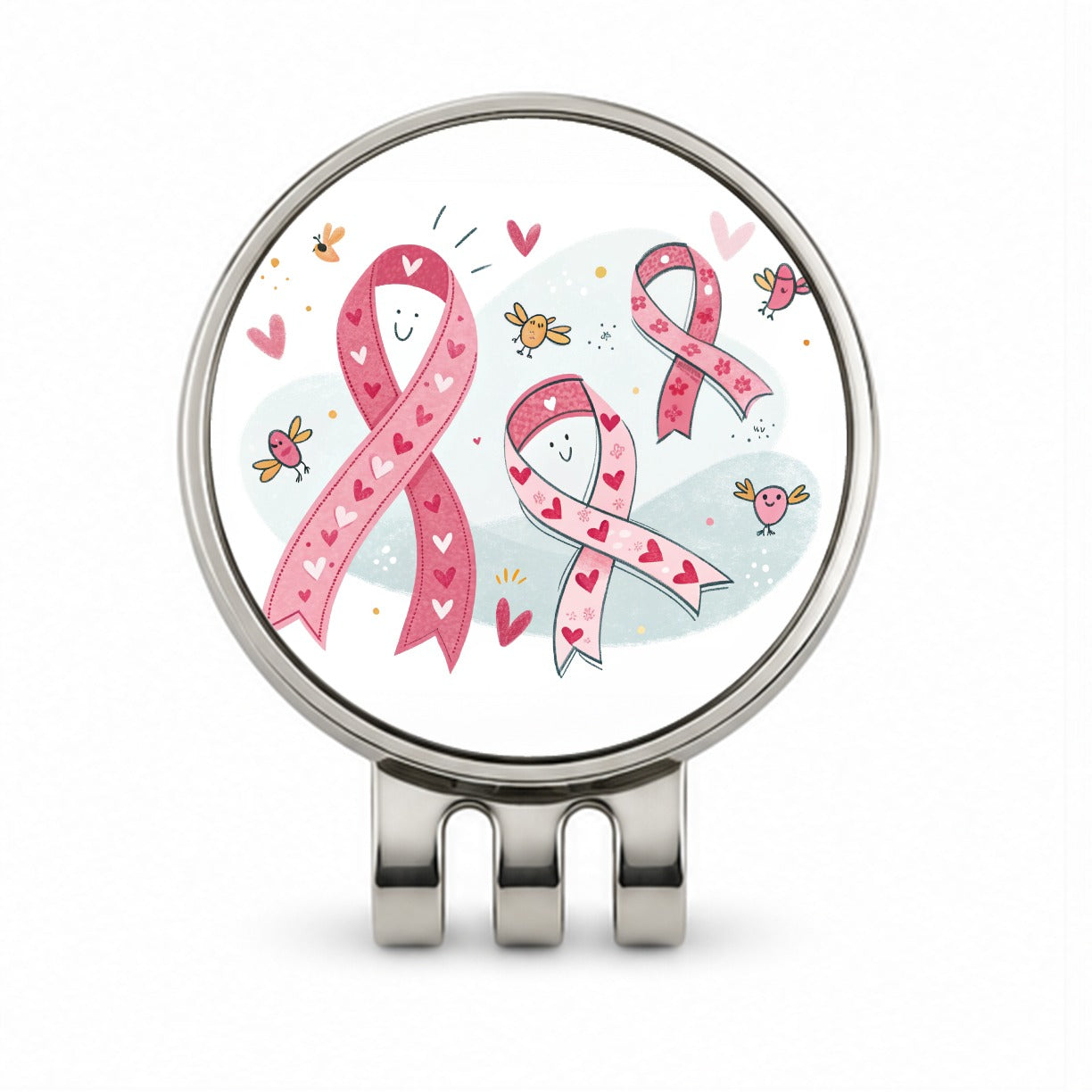 Pink Cancer Awareness Ribbons Golf Hat Clip with Ball Marker