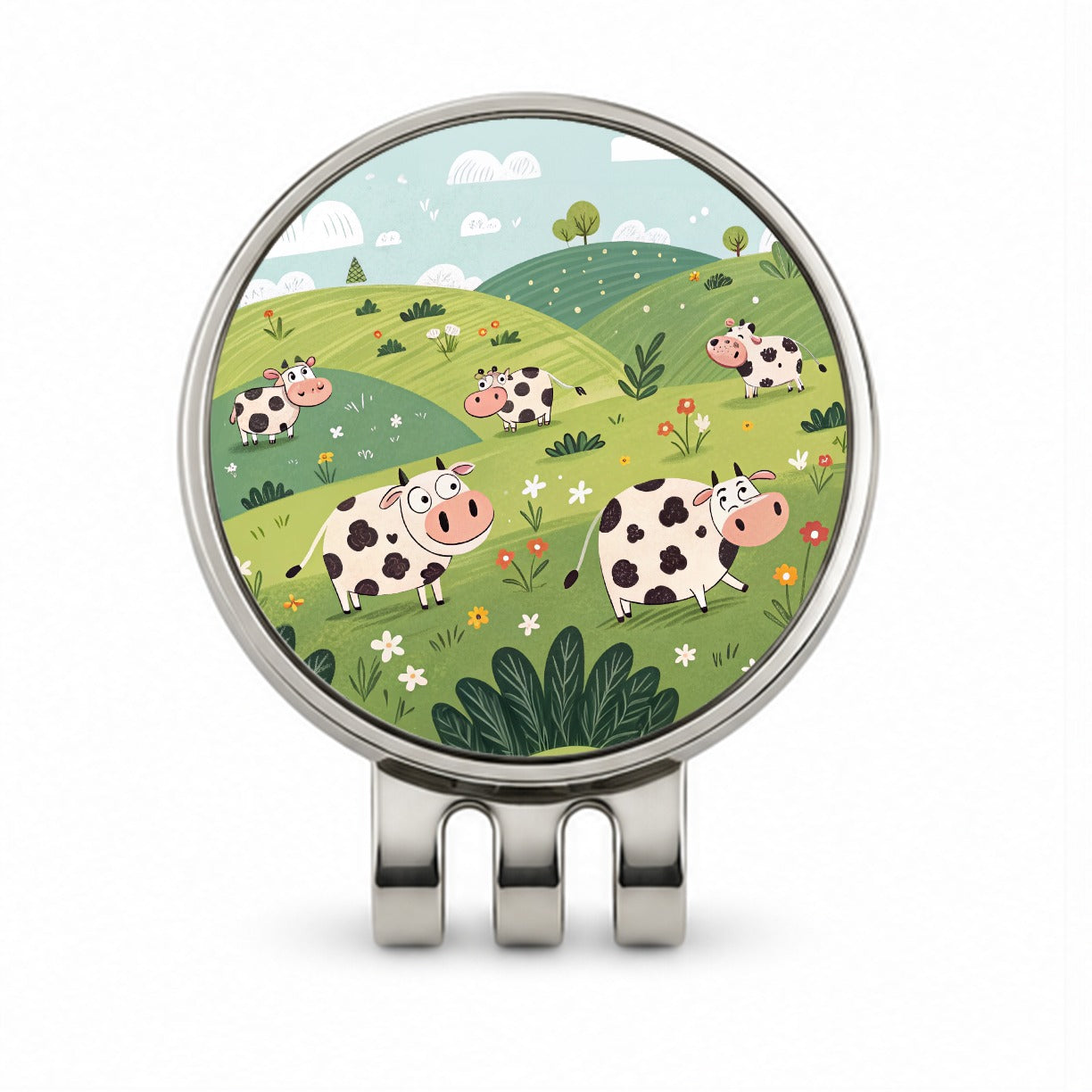 Scattered Cows Golf Hat Clip with Ball Marker