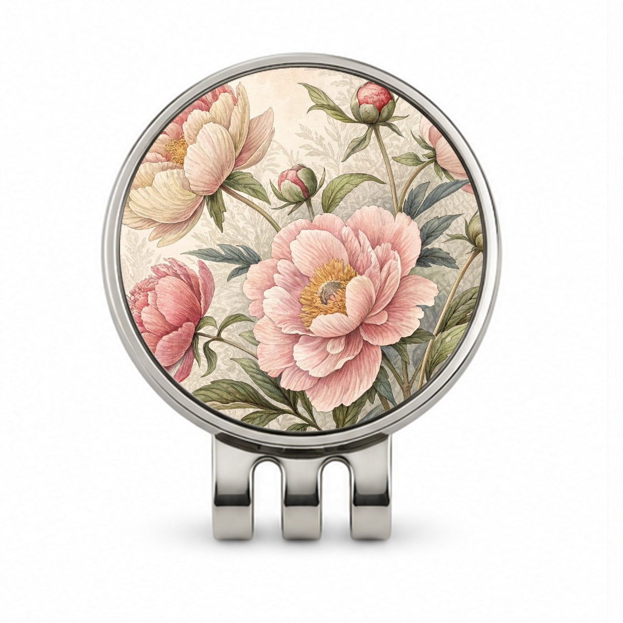 Vintage Peony Flowers Golf Hat Clip with Ball Marker
