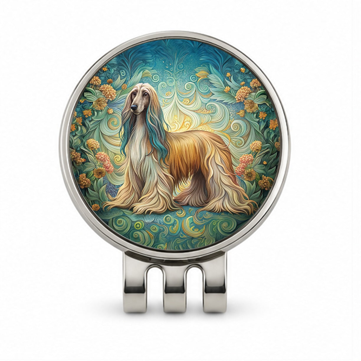 Afghan Hound Dog Art Nouveau Golf Hat Clip with Ball Marker