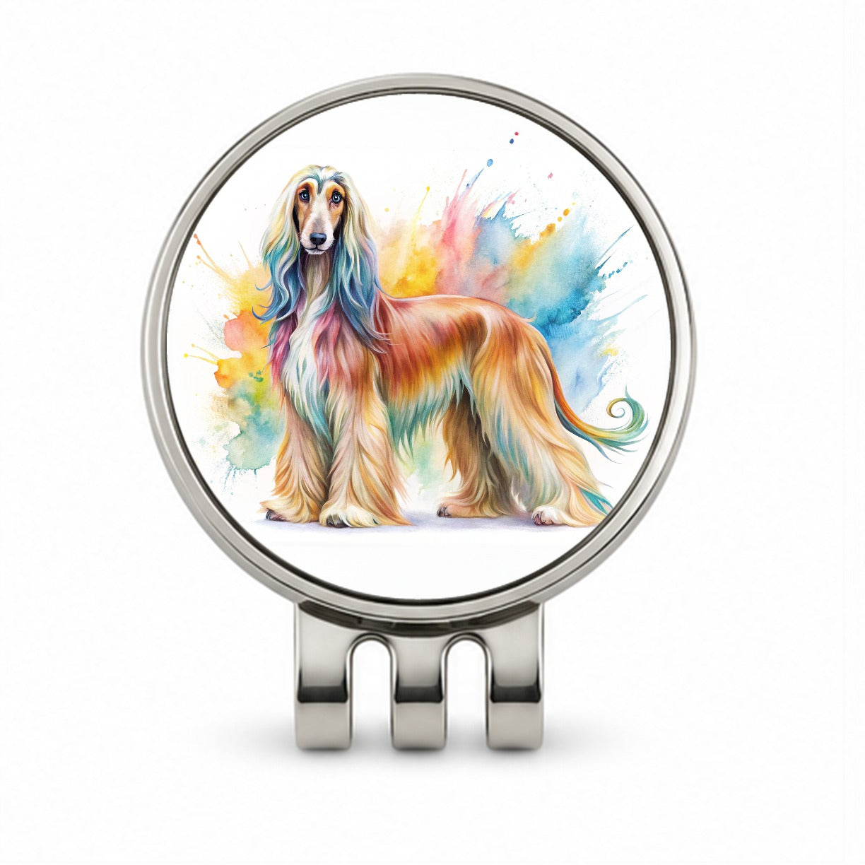 Afghan Hound Dog Watercolor Style Golf Hat Clip with Ball Marker
