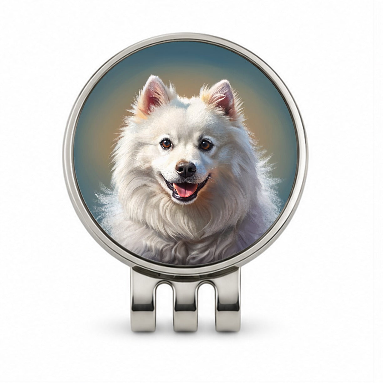 American Eskimo Dog Illustration Golf Hat Clip with Ball Marker