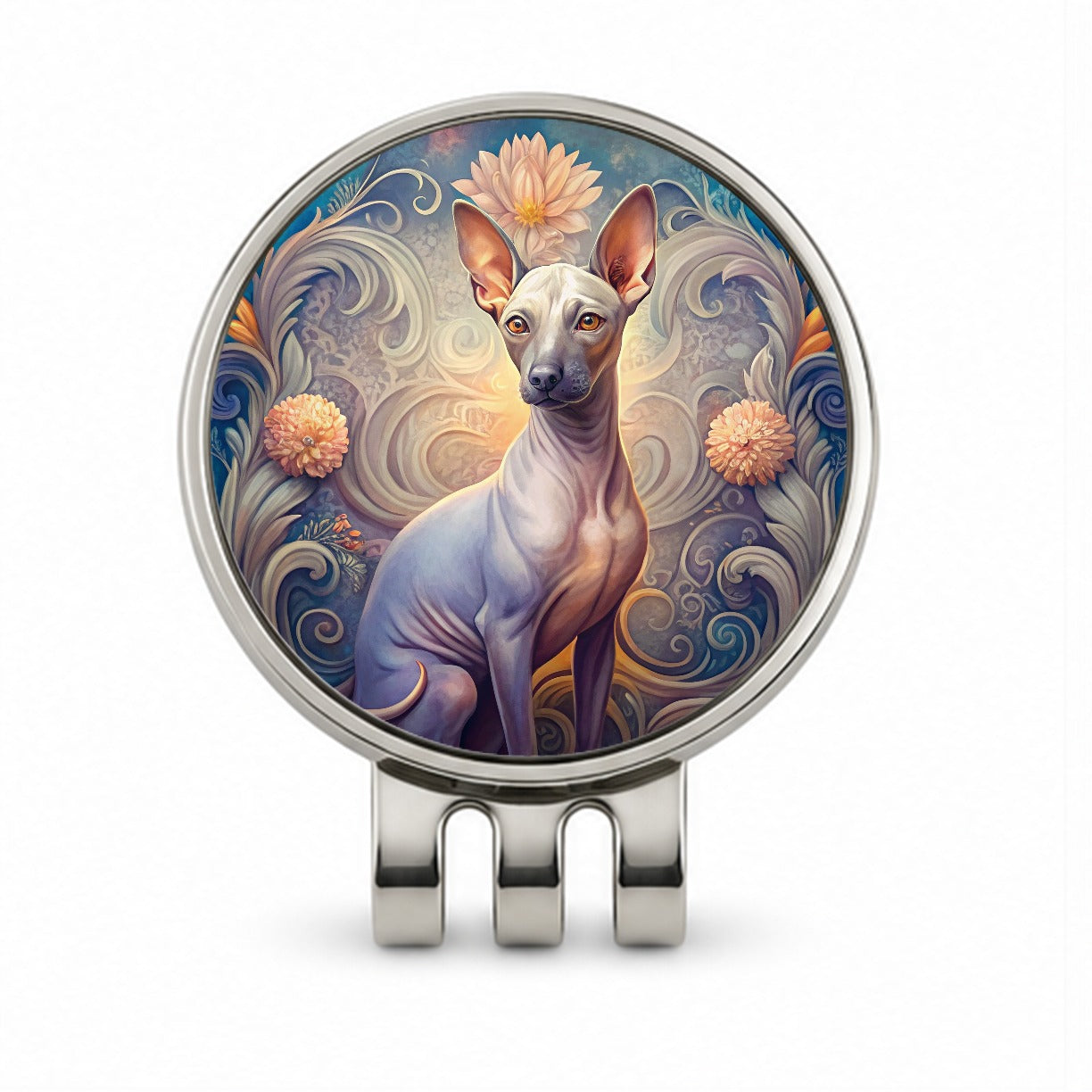 American Hairless Terrier Dog Art Nouveau Golf Hat Clip with Ball Marker