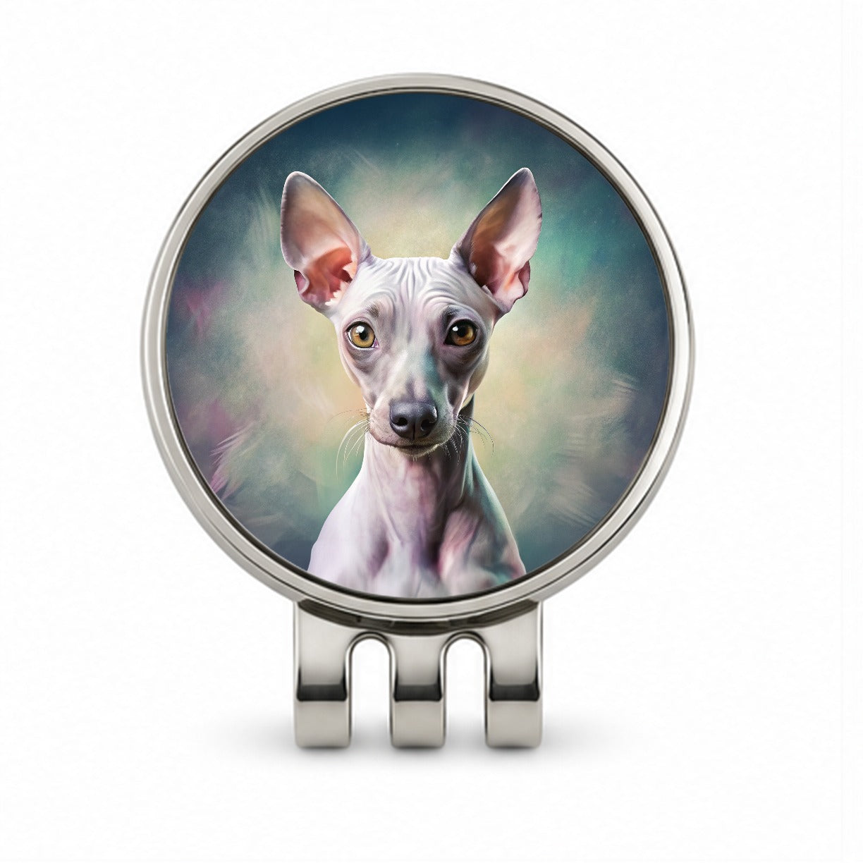 American Hairless Terrier Dog Illustration Golf Hat Clip with Ball Marker