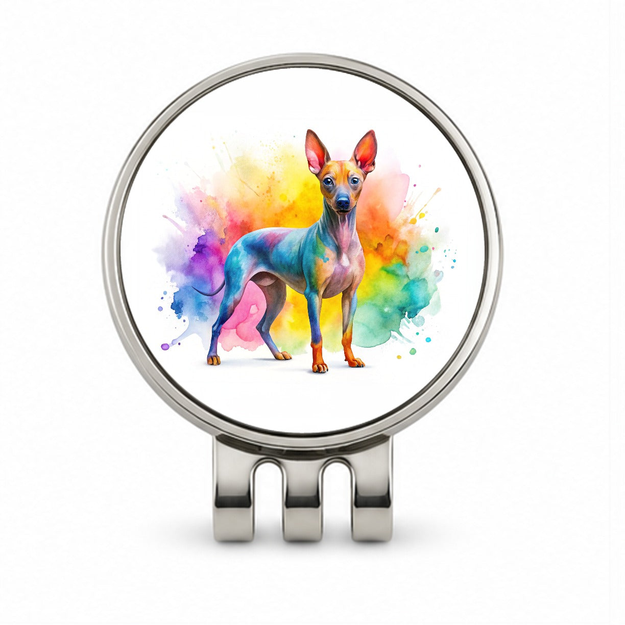 American Hairless Terrier Dog Watercolor Style Golf Hat Clip with Ball Marker