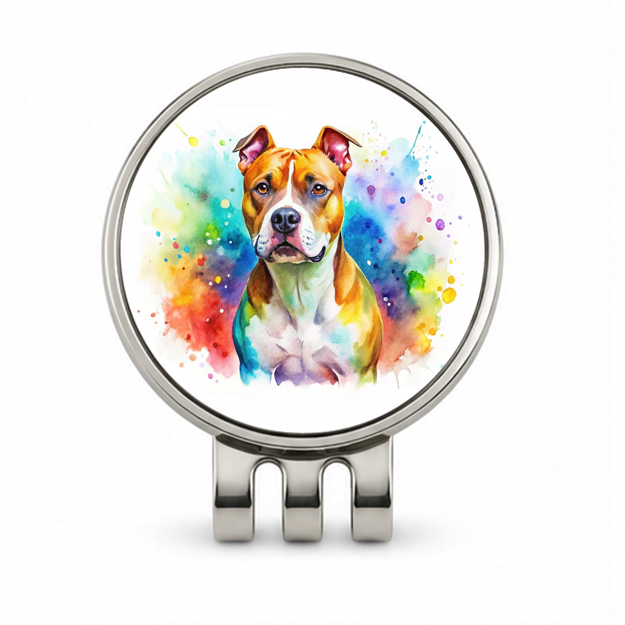 American Staffordshire Terrier Dog Watercolor Style Golf Hat Clip with Ball Marker