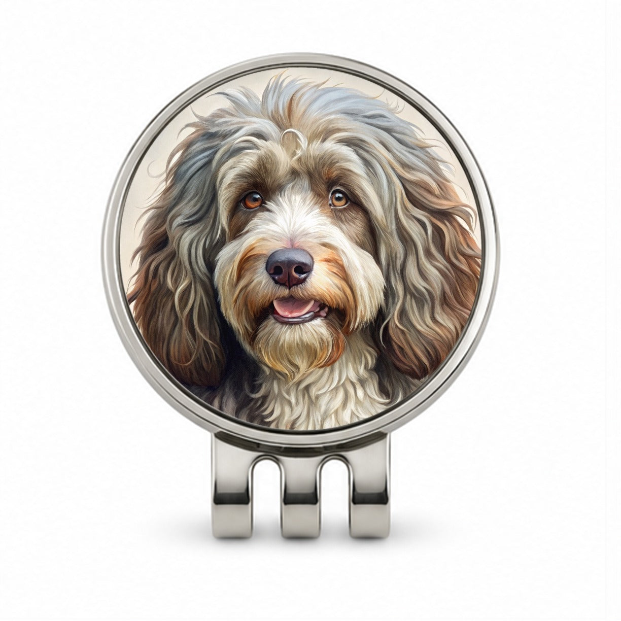 Barbet Dog Illustration Golf Hat Clip with Ball Marker