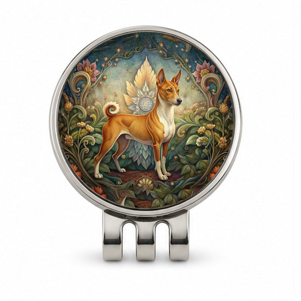 Basenji Dog Art Nouveau Golf Hat Clip with Ball Marker
