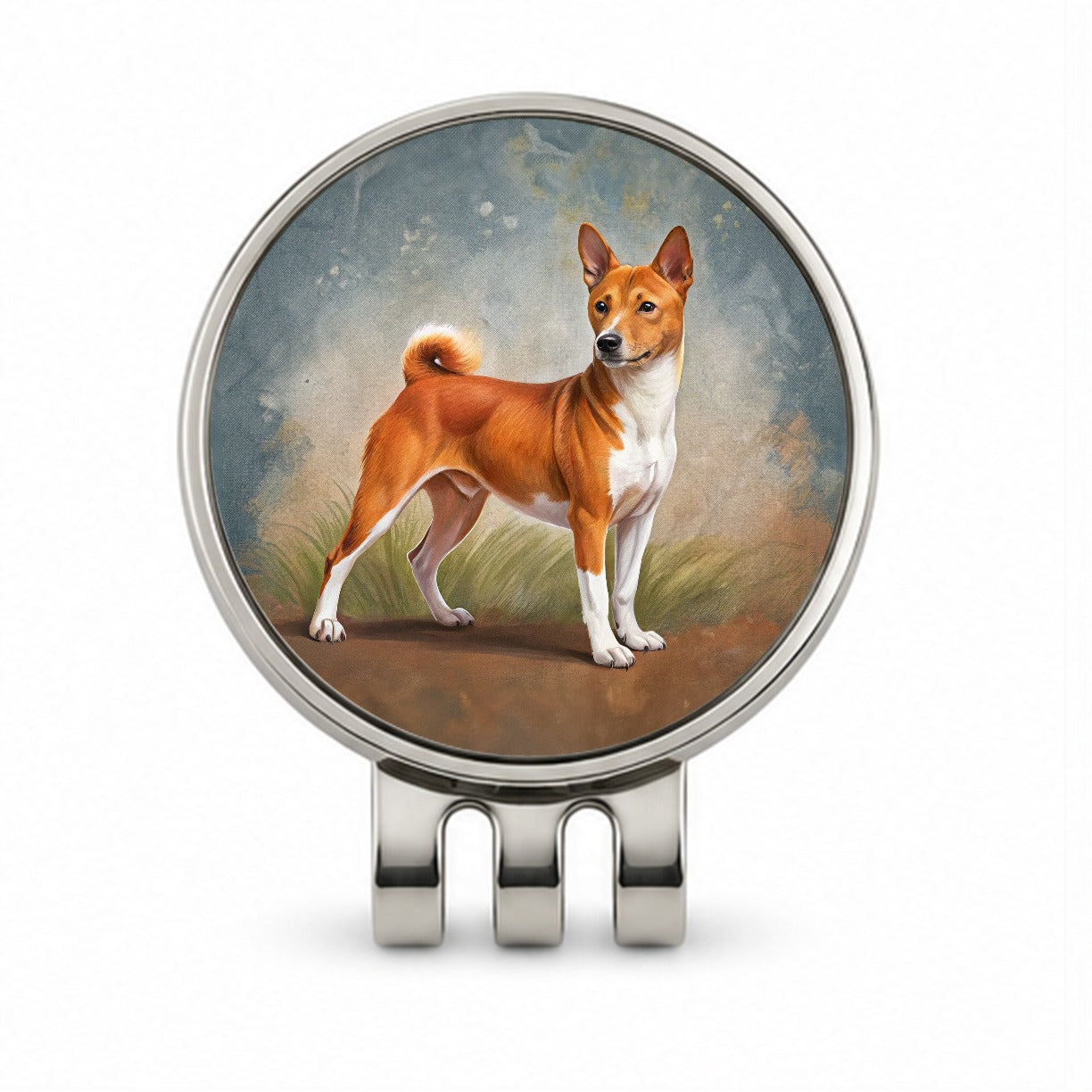 Basenji Dog Illustration Golf Hat Clip with Ball Marker
