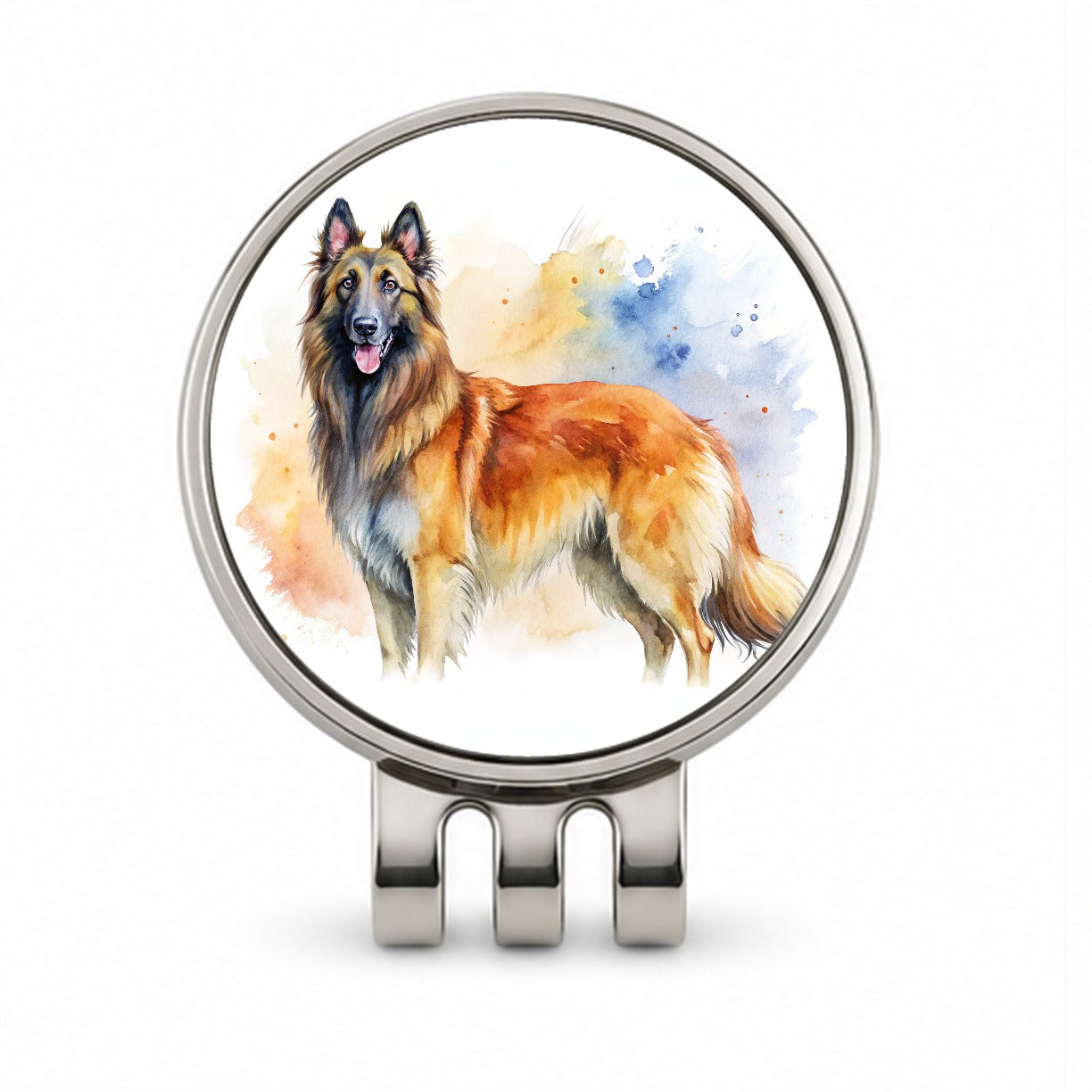 Belgian Tervuren Dog Watercolor Style Golf Hat Clip with Ball Marker