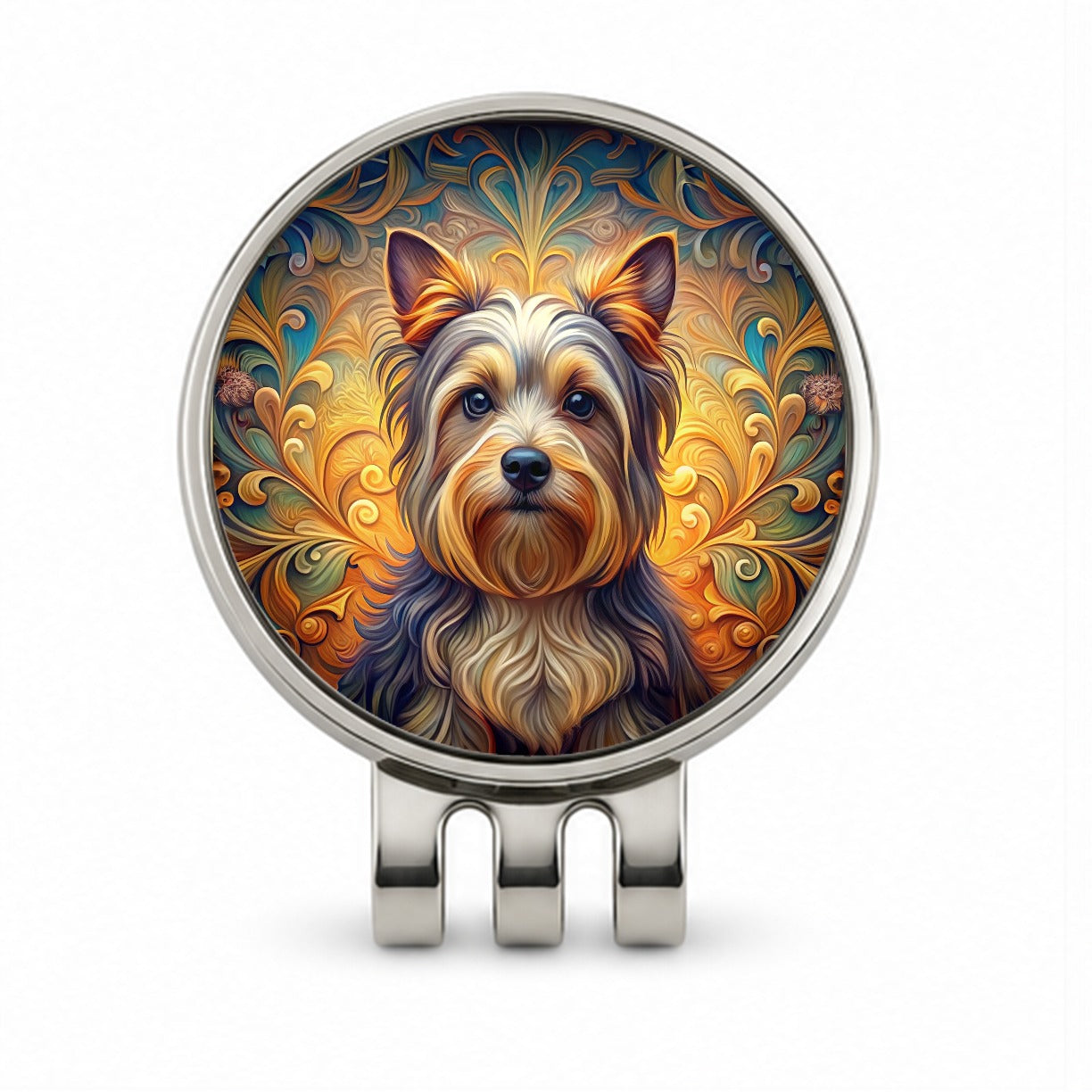 Biewer Terrier Dog Art Nouveau Golf Hat Clip with Ball Marker