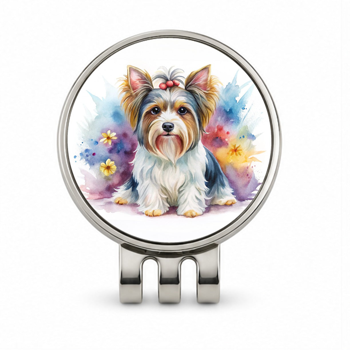 Biewer Terrier Dog Watercolor Style Golf Hat Clip with Ball Marker