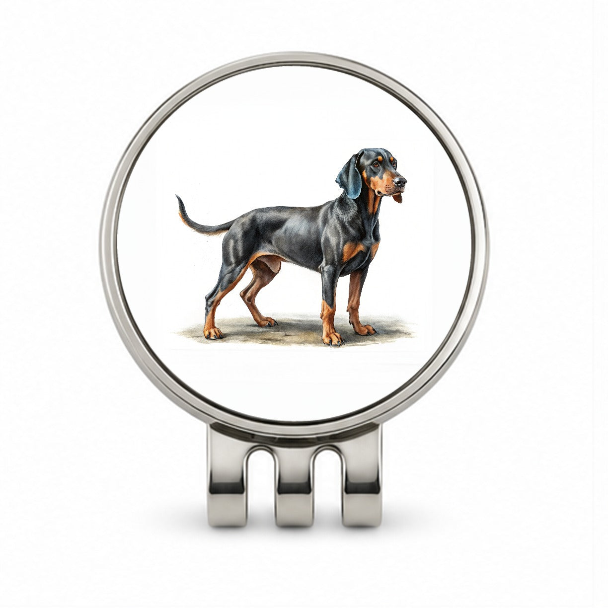Black And Tan Coonhound Dog Illustration Golf Hat Clip with Ball Marker