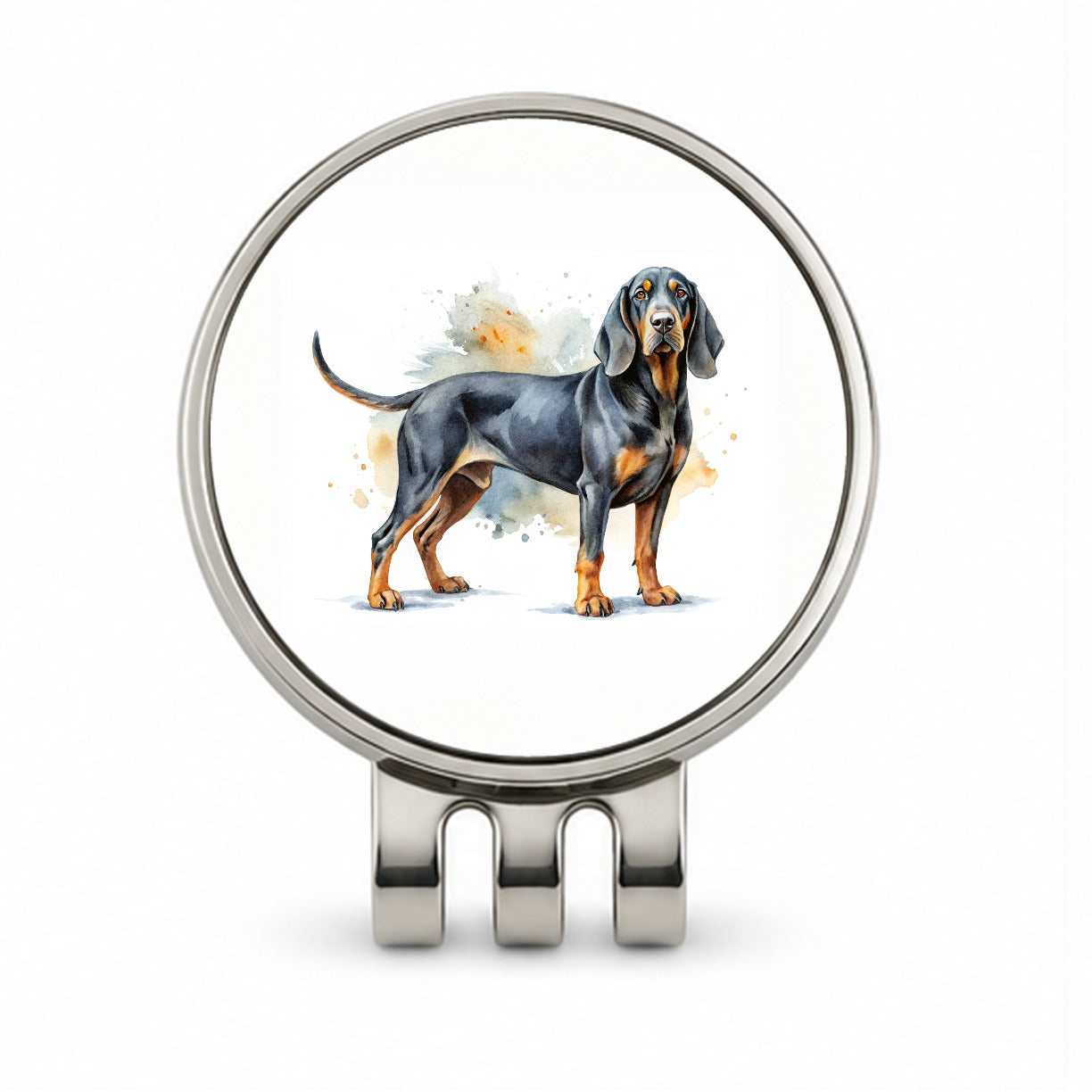Black And Tan Coonhound Dog Watercolor Style Golf Hat Clip with Ball Marker