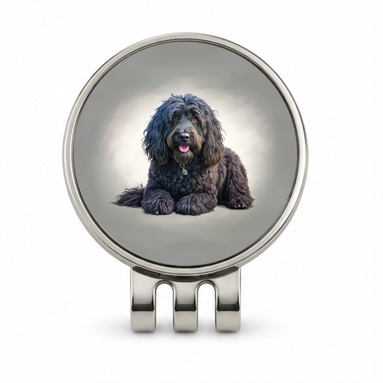 Black Russian Terrier Dog Illustration Golf Hat Clip with Ball Marker